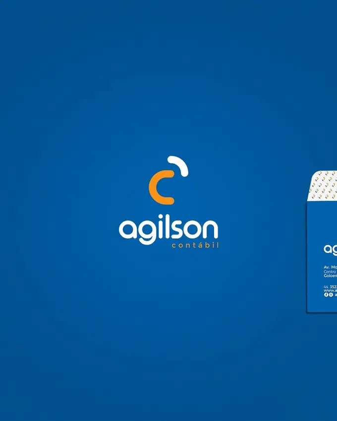 Identidade visual da Agilson Contábil em ambiente corporativo